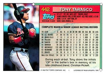 1994 Topps #442 Tony Tarasco Back