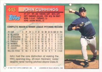 1994 Topps #443 John Cummings Back