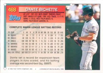 1994 Topps #468 Dante Bichette Back