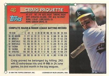 1994 Topps #46 Craig Paquette Back