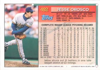 1994 Topps #492 Jesse Orosco Back