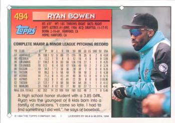 1994 Topps #494 Ryan Bowen Back