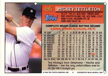 1994 Topps #495 Mickey Tettleton Back