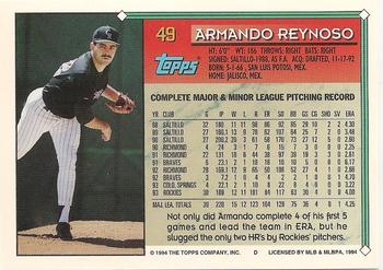 1994 Topps #49 Armando Reynoso Back