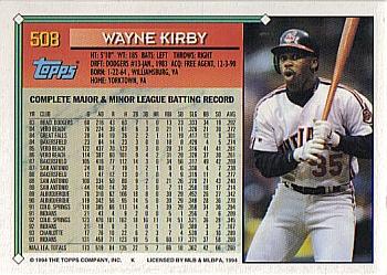 1994 Topps #508 Wayne Kirby Back