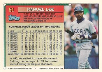 1994 Topps #51 Manuel Lee Back