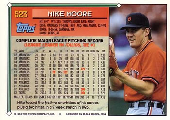 1994 Topps #523 Mike Moore Back