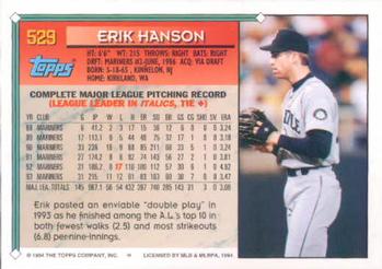1994 Topps #529 Erik Hanson Back