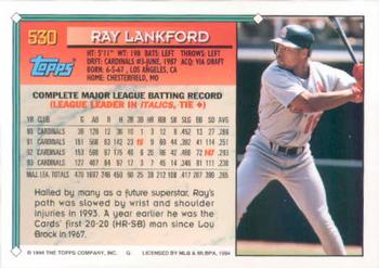 1994 Topps #530 Ray Lankford Back