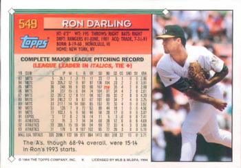 1994 Topps #549 Ron Darling Back