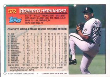 1994 Topps #572 Roberto Hernandez Back