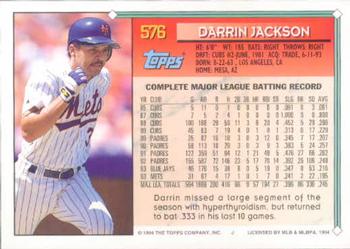 1994 Topps #576 Darrin Jackson Back