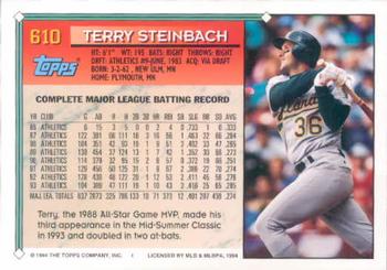 1994 Topps #610 Terry Steinbach Back
