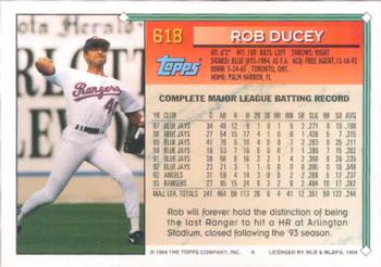 1994 Topps #618 Rob Ducey Back