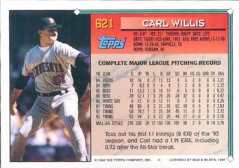 1994 Topps #621 Carl Willis Back