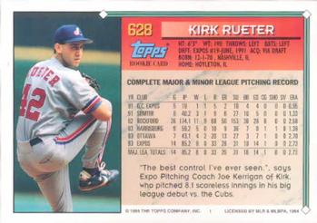1994 Topps #628 Kirk Rueter Back