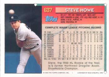 1994 Topps #637 Steve Howe Back
