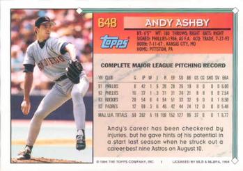 1994 Topps #648 Andy Ashby Back