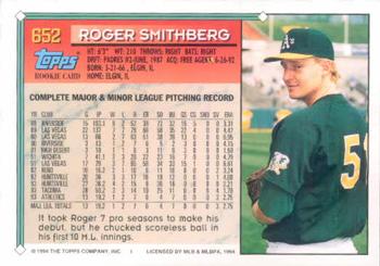 1994 Topps #652 Roger Smithberg Back