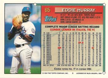 1994 Topps #65 Eddie Murray Back