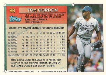 1994 Topps #66 Tom Gordon Back