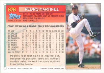 1994 Topps #676 Pedro Martinez Back