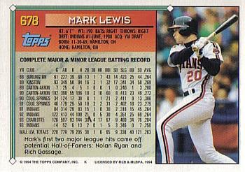 1994 Topps #678 Mark Lewis Back