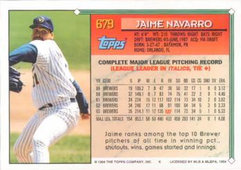 1994 Topps #679 Jaime Navarro Back