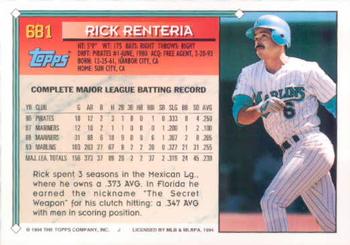 1994 Topps #681 Rick Renteria Back