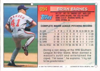 1994 Topps #694 Brian Barnes Back