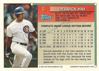 1994 Topps #6 Derrick May Back