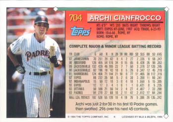 1994 Topps #704 Archi Cianfrocco Back