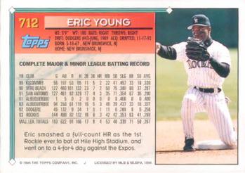 1994 Topps #712 Eric Young Back