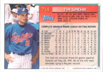 1994 Topps #714 Tim Spehr Back