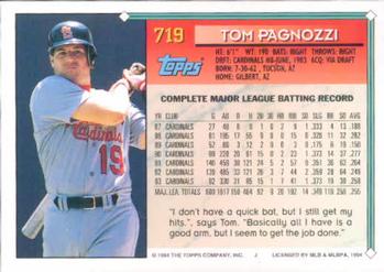 1994 Topps #719 Tom Pagnozzi Back