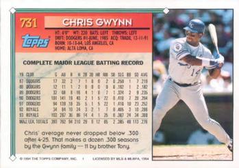 1994 Topps #731 Chris Gwynn Back