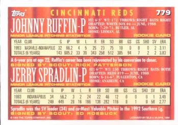 1994 Topps #779 Johnny Ruffin / Jerry Spradlin Back