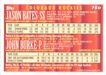 1994 Topps #780 Jason Bates / John Burke Back
