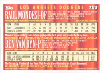 1994 Topps #783 Raul Mondesi / Ben Van Ryn Back
