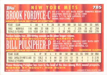 1994 Topps #785 Brook Fordyce / Bill Pulsipher Back