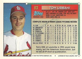 1994 Topps #83 Tom Urbani Back