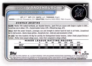 2024 Bowman - Prospects #BP-62 Brock Vradenburg Back