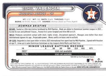 2024 Bowman - Prospects #BP-75 Esmil Valencia Back