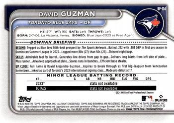 2024 Bowman - Prospects #BP-114 David Guzman Back