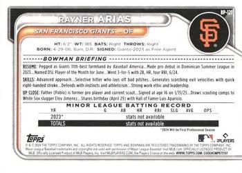 2024 Bowman - Prospects #BP-127 Rayner Arias Back