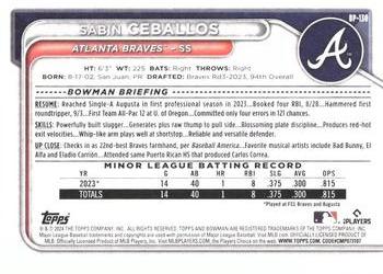 2024 Bowman - Prospects #BP-130 Sabin Ceballos Back
