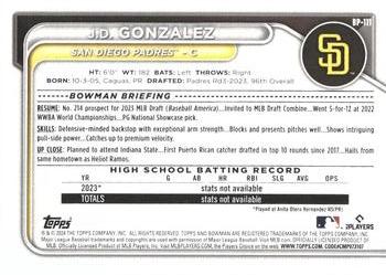 2024 Bowman - Prospects Fuchsia #BP-111 J.D. Gonzalez Back