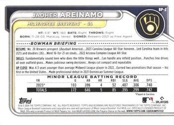 2024 Bowman - Prospects Yellow #BP-2 Jadher Areinamo Back