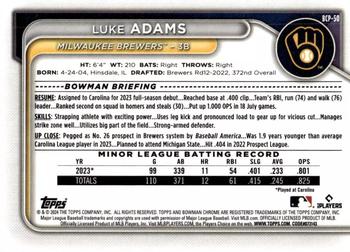2024 Bowman - Chrome Prospects #BCP-50 Luke Adams Back
