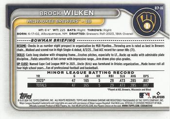 2024 Bowman - Chrome Prospects #BCP-86 Brock Wilken Back